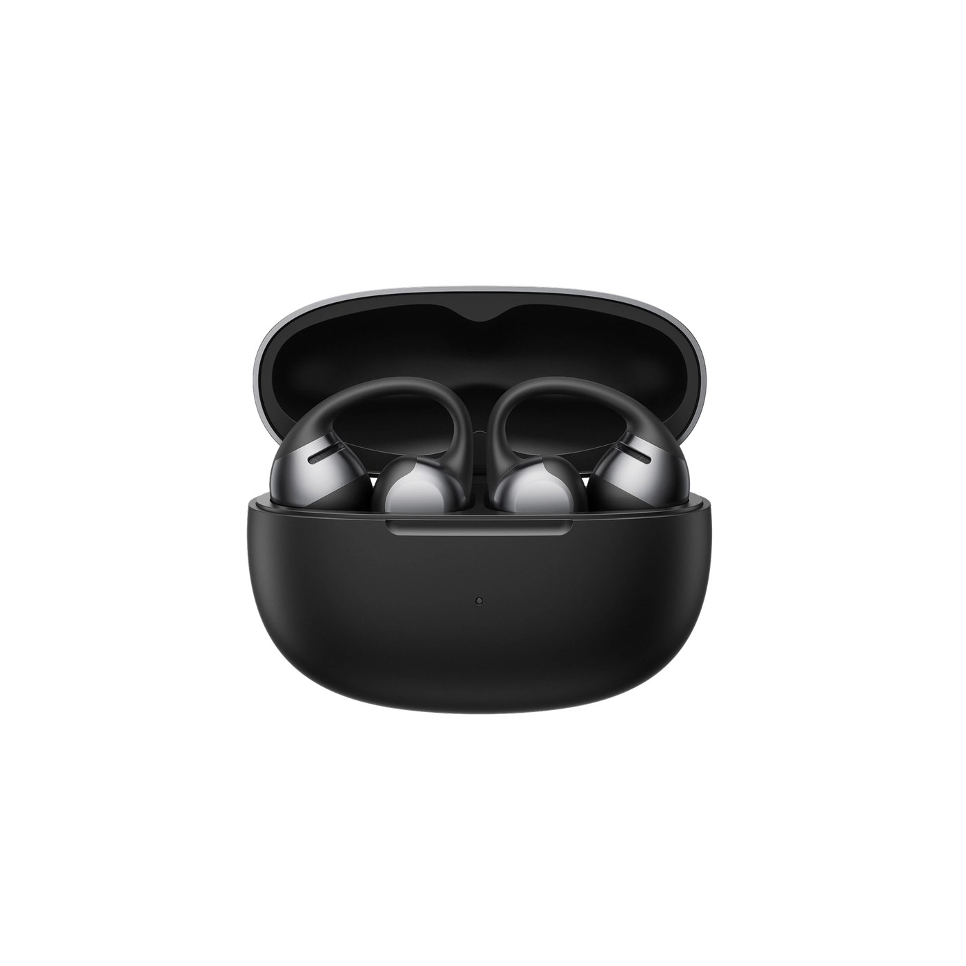 Boîtier de charge Shokz OpenDots One ouvert avec les deux écouteurs