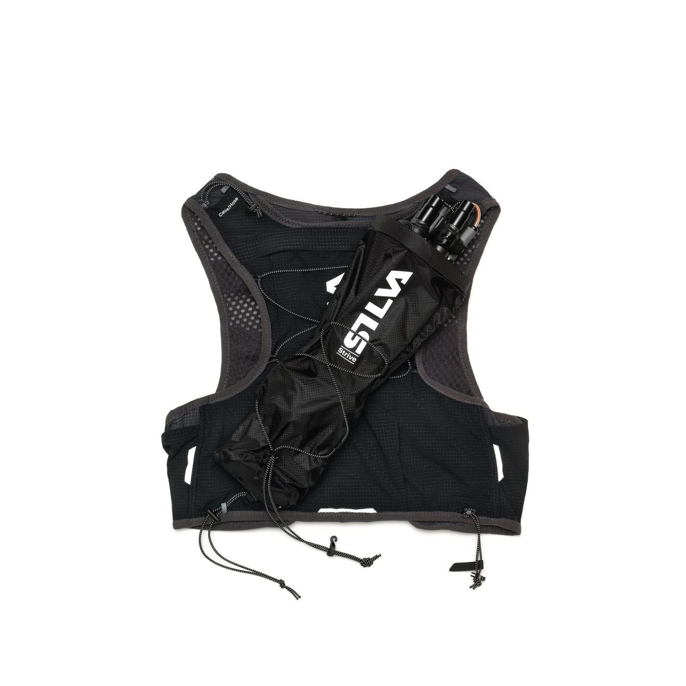 Détail de la poche batterie et de la fixation pour lampe frontale du Silva Strive 10 Vest