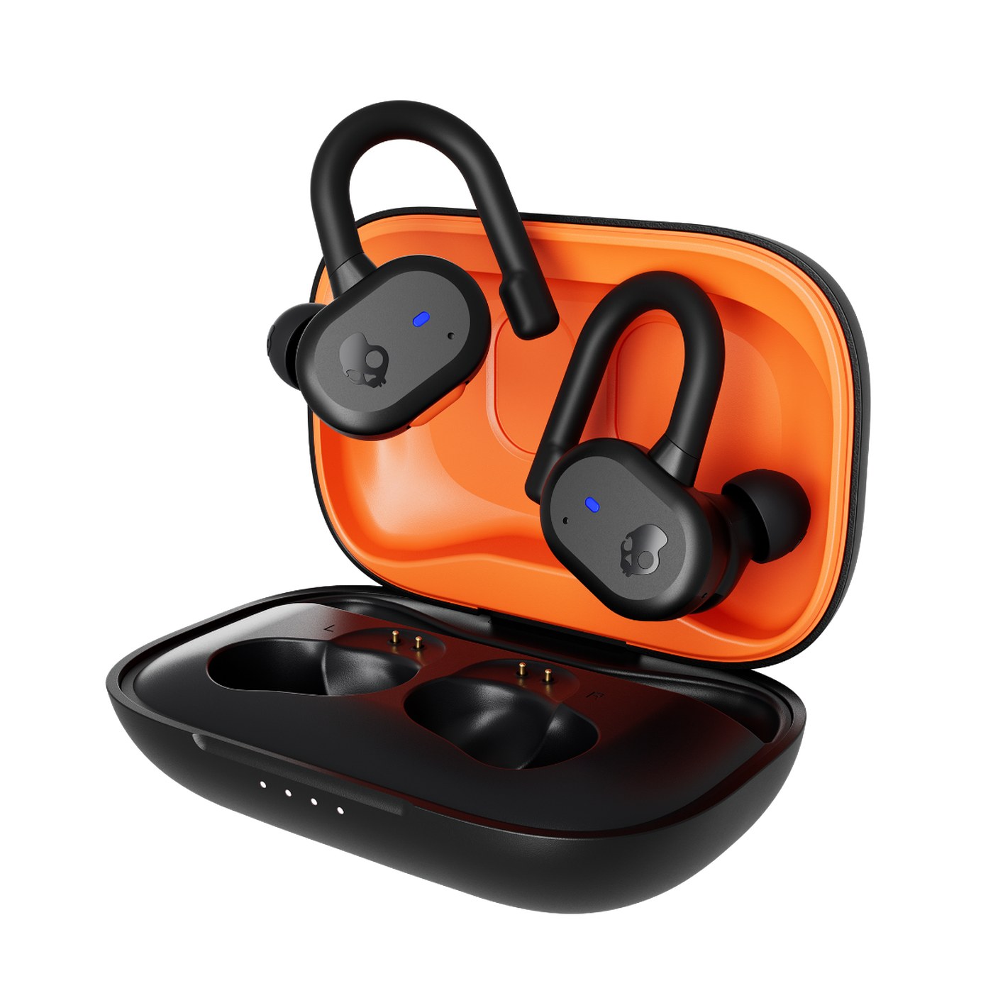 Skullcandy Push Active dans leur boitier de charge ouvert