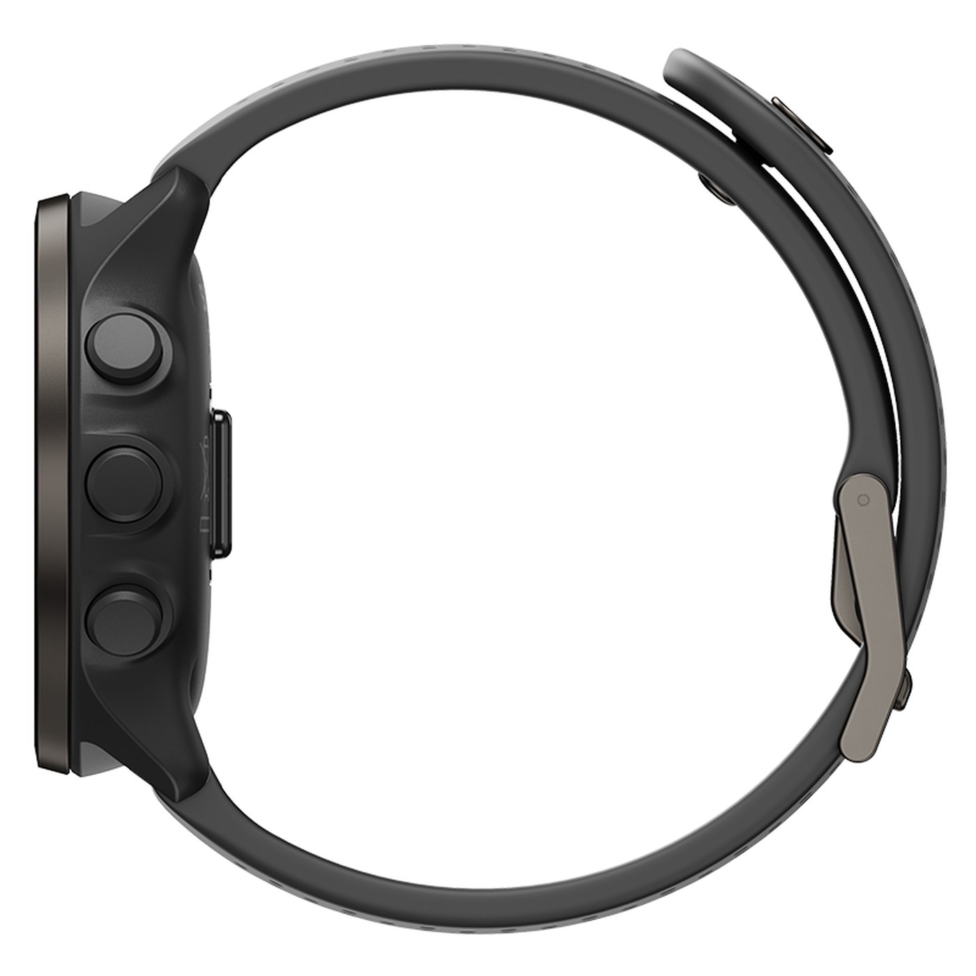 Suunto 5 Peak All Black, profil latéral avec les trois boutons physiques