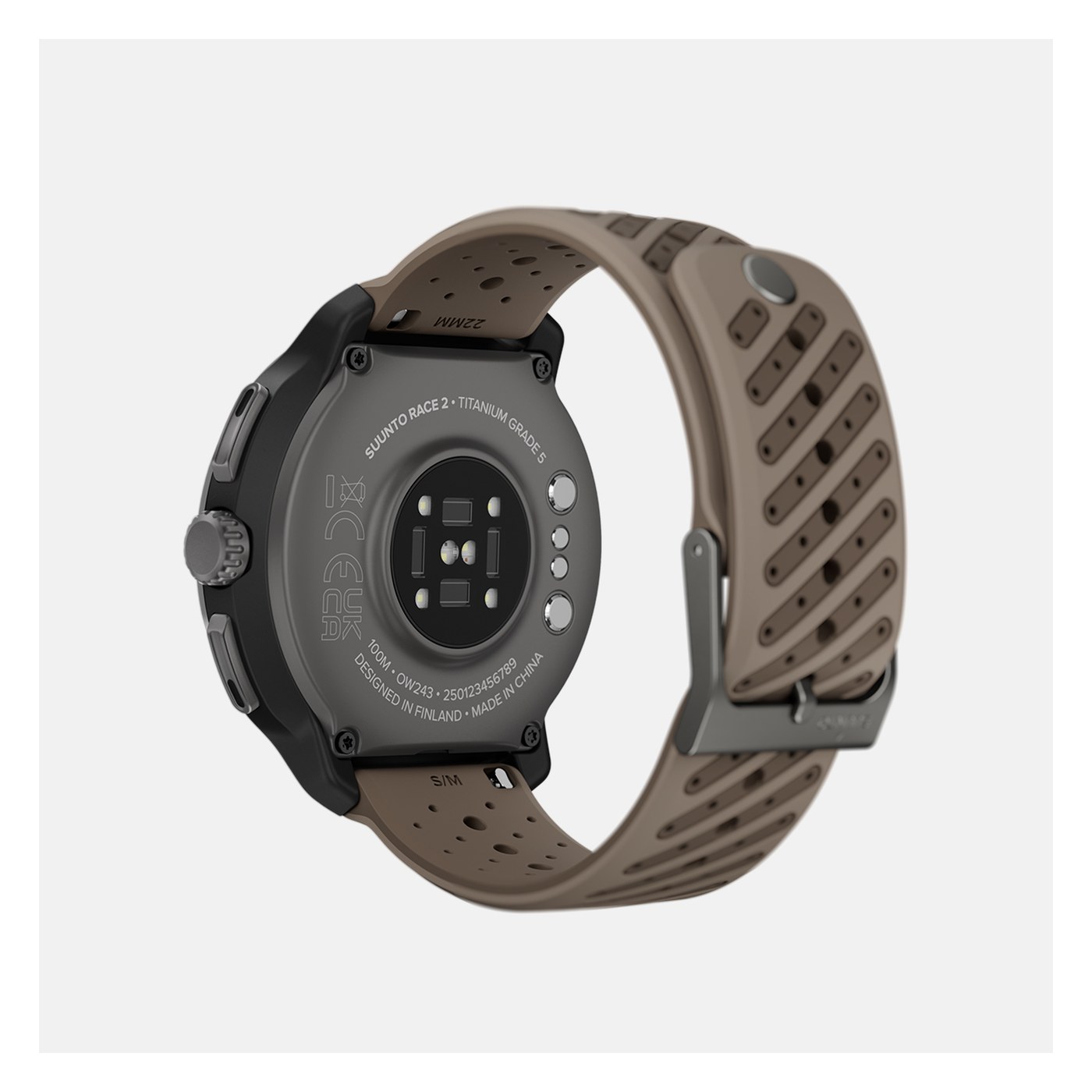 Suunto Race 2, vue arrière du capteur cardio nouvelle génération et bracelet