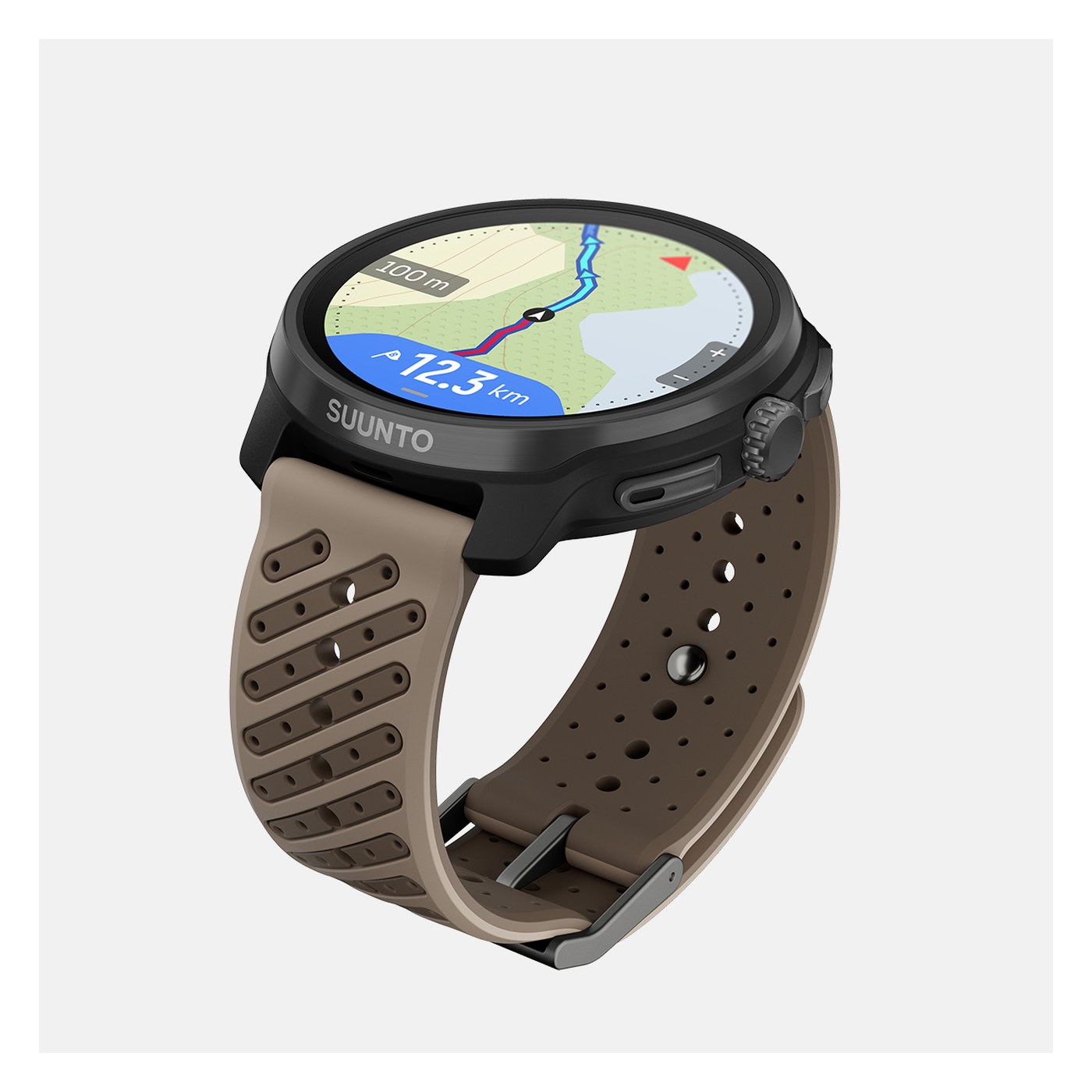Suunto Race 2 affichant la cartographie offline avec tracé GPS de trail