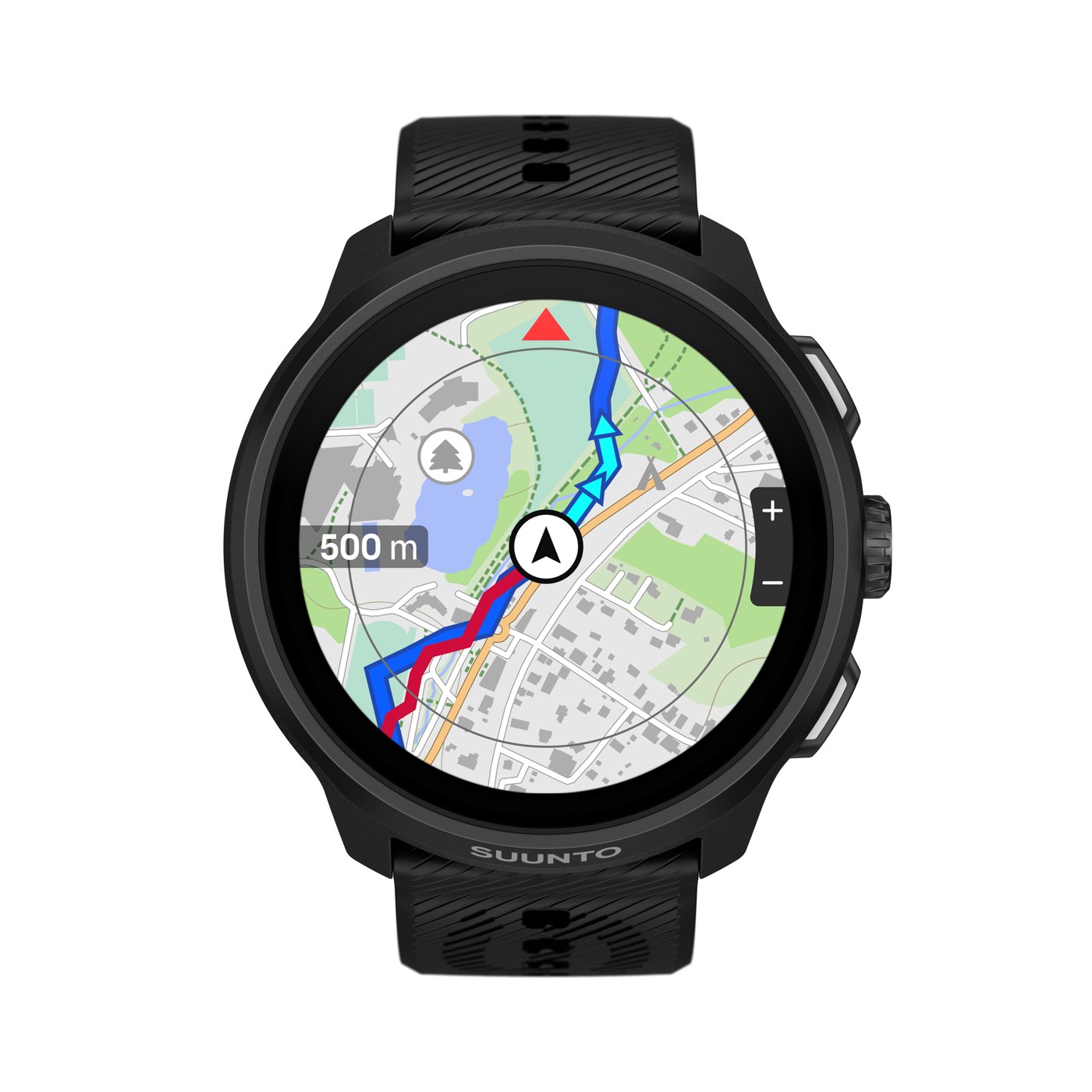 Suunto Run 2, vue de côté montrant la lunette en acier et les boutons