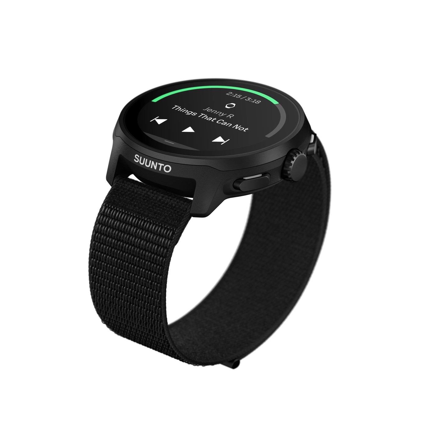 Suunto Run All Black vue top quarter contrôle musique Bluetooth